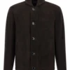 Brown Edge Ribbed-Sleeve Suede Jacket