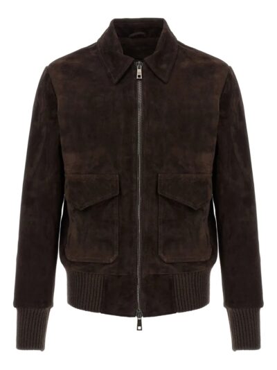 Brown Suede Jacket Aviatore flap-pocket