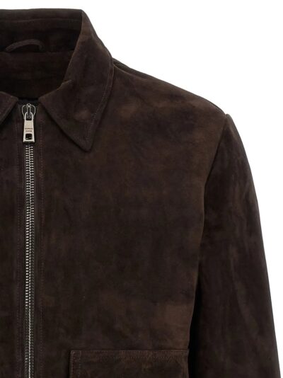 Brown Suede Jacket Aviatore flap-pocket