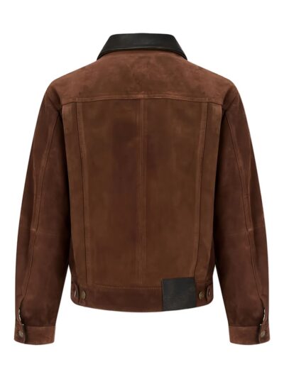 Brown Suede Trucker Jacket with Contrast Collar