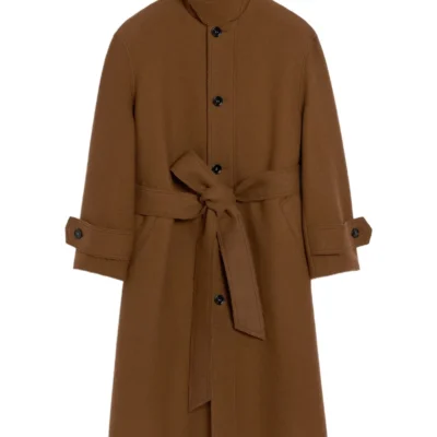 Brown belted wool trench coat