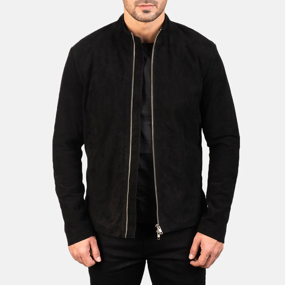 Charcoal Suede Black Biker Jacket