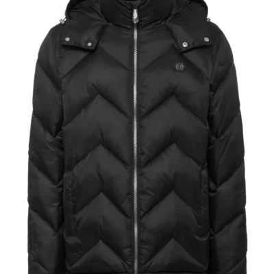 Chevron Black Quilted Puffer Jacket