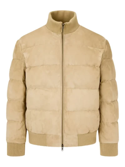 Classic Beige High-Neck Suede Jacket