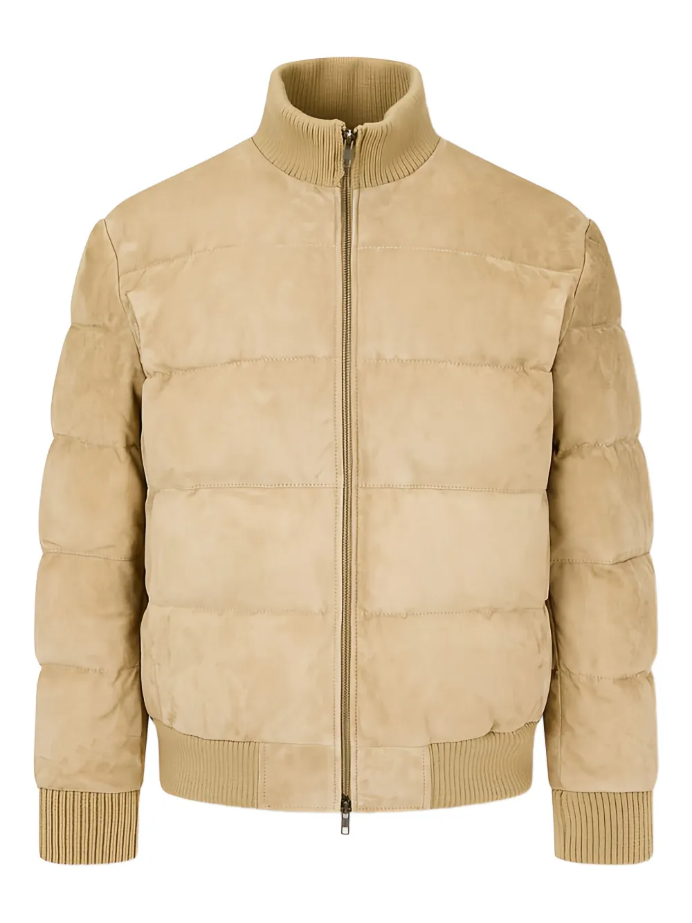 Classic Beige High-Neck Suede Jacket