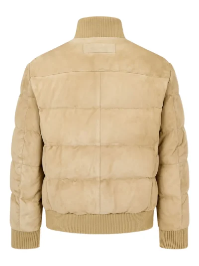 Classic Beige High-Neck Suede Jacket