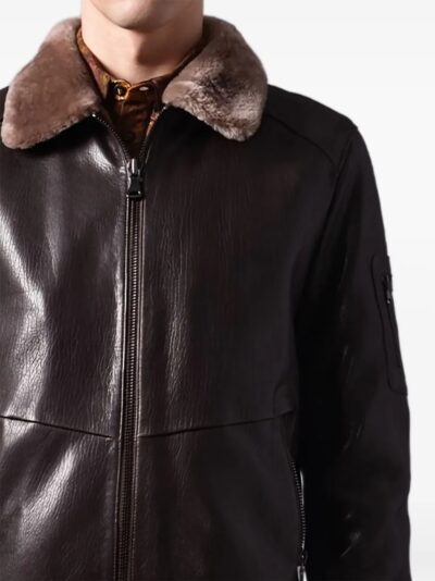 Coffee Brown Aviator-Style Jacket with Front Zip