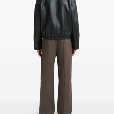 Dark Brown Calf-Hair Leather Jacket with Snakeskin-Print Pockets