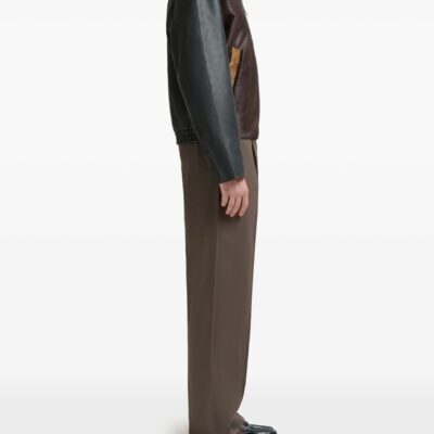 Dark Brown Calf-Hair Leather Jacket with Snakeskin-Print Pockets