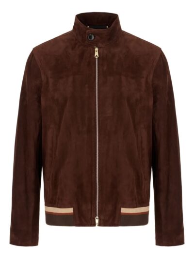 Dark Brown Suede Zip-Fastening Jacket front