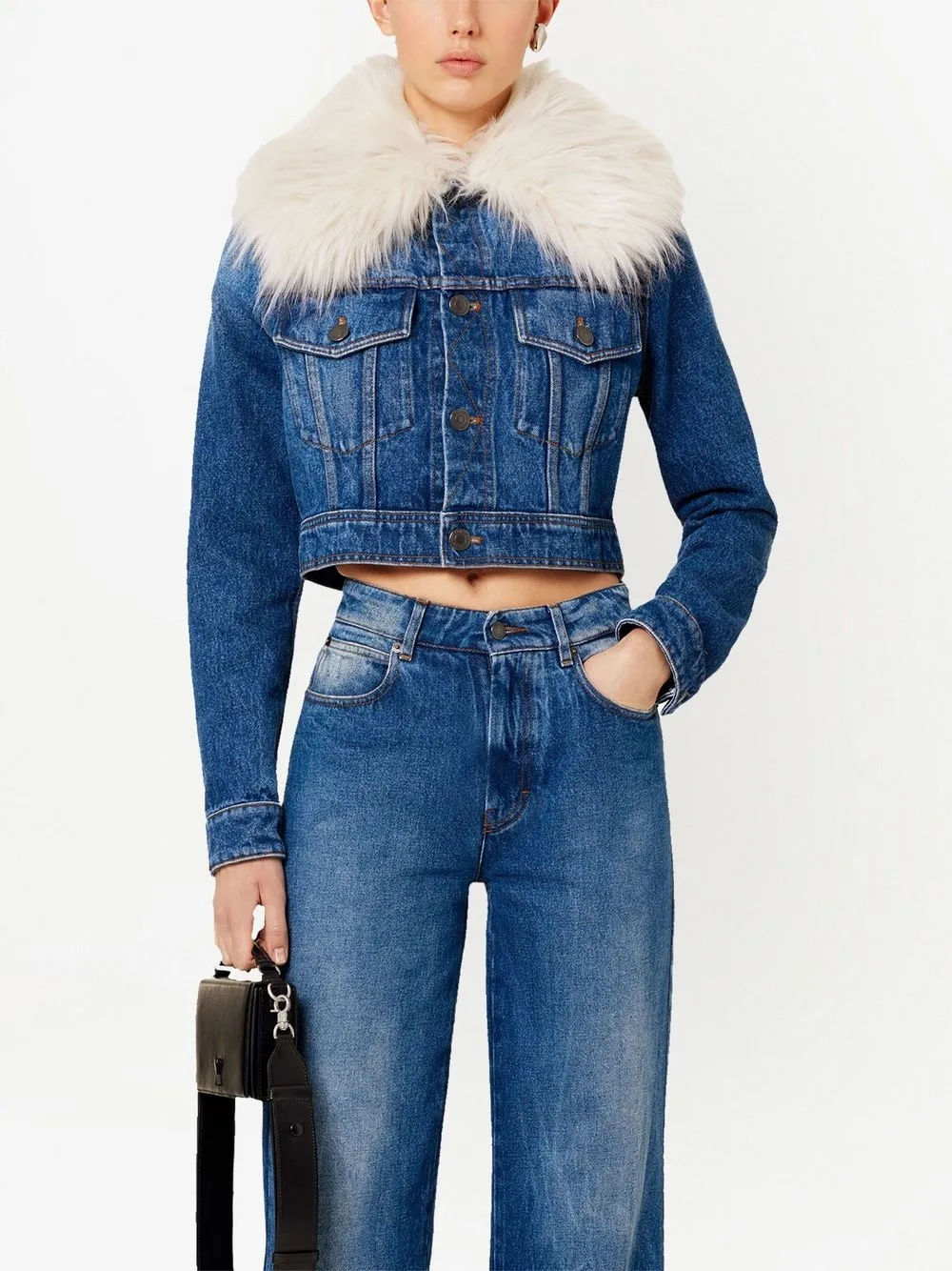 Denim Luxe Furry Collar Jacket