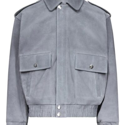 Grey Robert Suede Jacket with Flap Pockets & Button Fastening