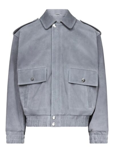 Grey Robert Suede Jacket with Flap Pockets & Button Fastening