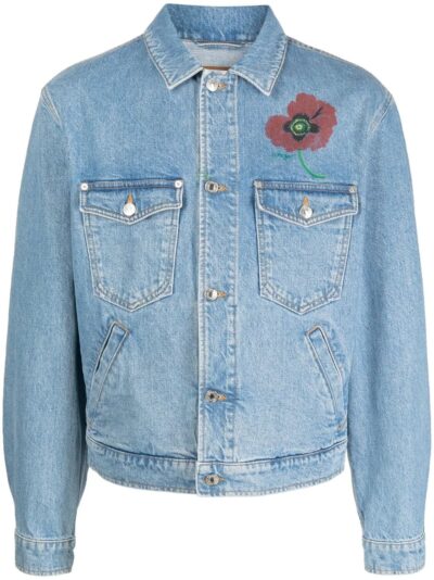 Handmade Blue Cotton Jacket with Floral Print