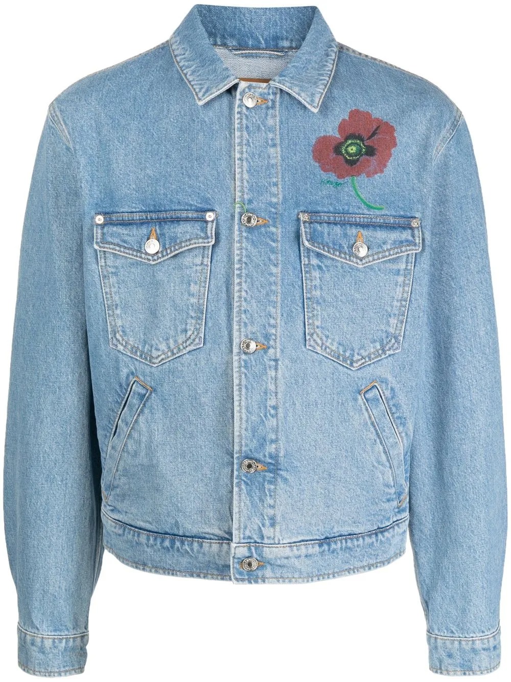 Handmade Blue Cotton Jacket with Floral Print
