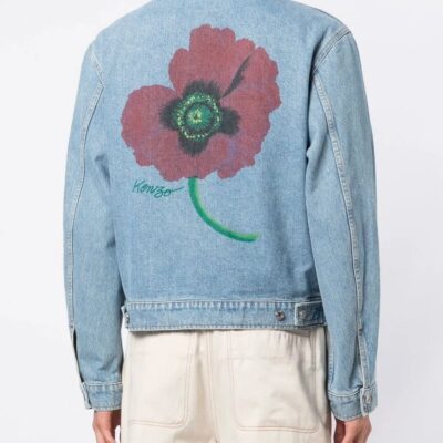 Handmade Blue Cotton Jacket with Floral Print