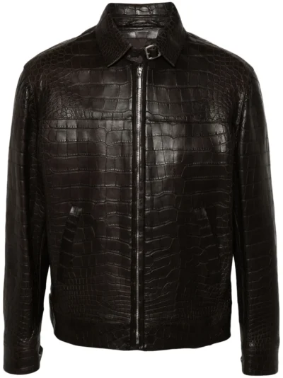 Heritage Brown Embossed Leather Jacket