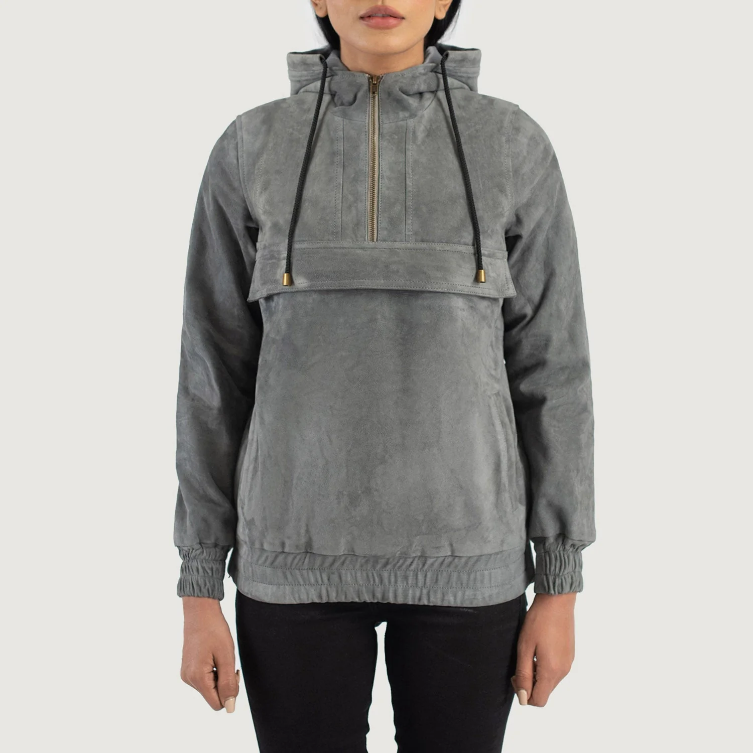 Hooded Pullover Jacket Zest Grey Suede