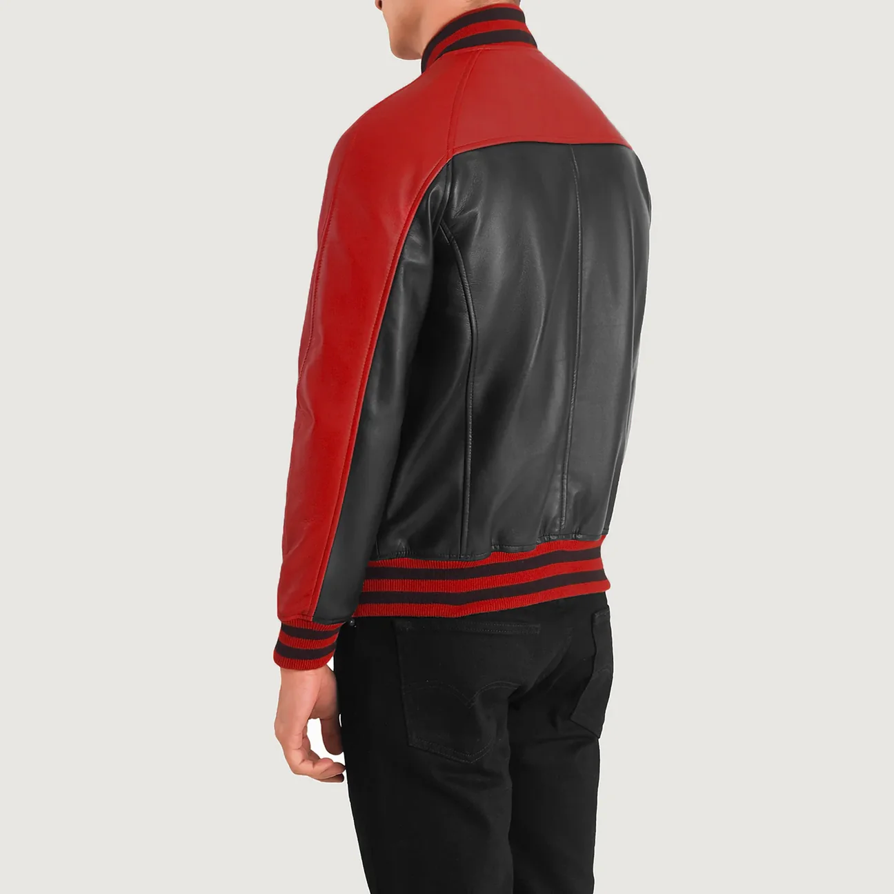 Leather Varsity Jacket Terrance Black & Red