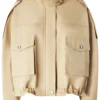 Lightweight Mock-Neck Beige Bomber Jacket