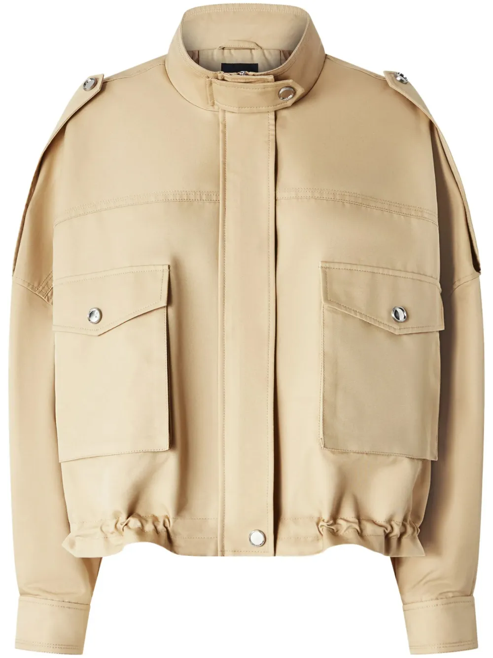 Lightweight Mock-Neck Beige Bomber Jacket