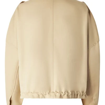 Lightweight Mock-Neck Beige Bomber Jacket