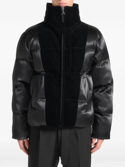Luxe Satin Velvet-Panelled Quilted Puffer Jacket