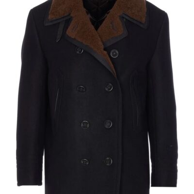 Men Double Breasted Shearling Peacoat