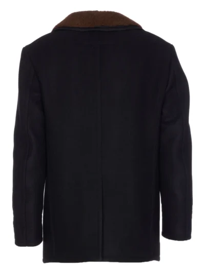 Men Double Breasted Shearling Peacoat