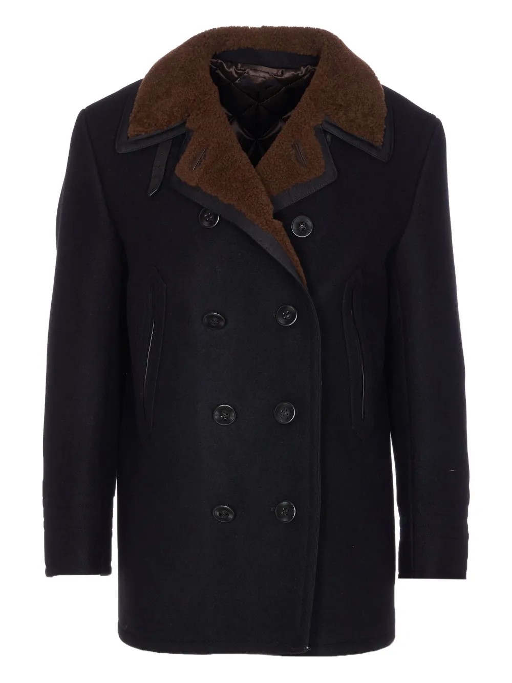 Men Double Breasted Shearling Peacoat