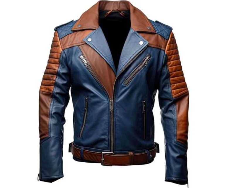 Men’s Dual-Shade Brown and Blue Leather Jacket