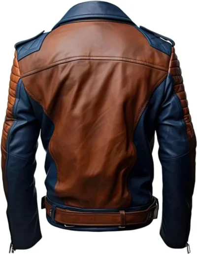 Men’s Dual-Shade Brown and Blue Leather Jacket