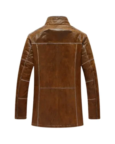 Men’s Retro Brown Standing-Collar Winter Coat