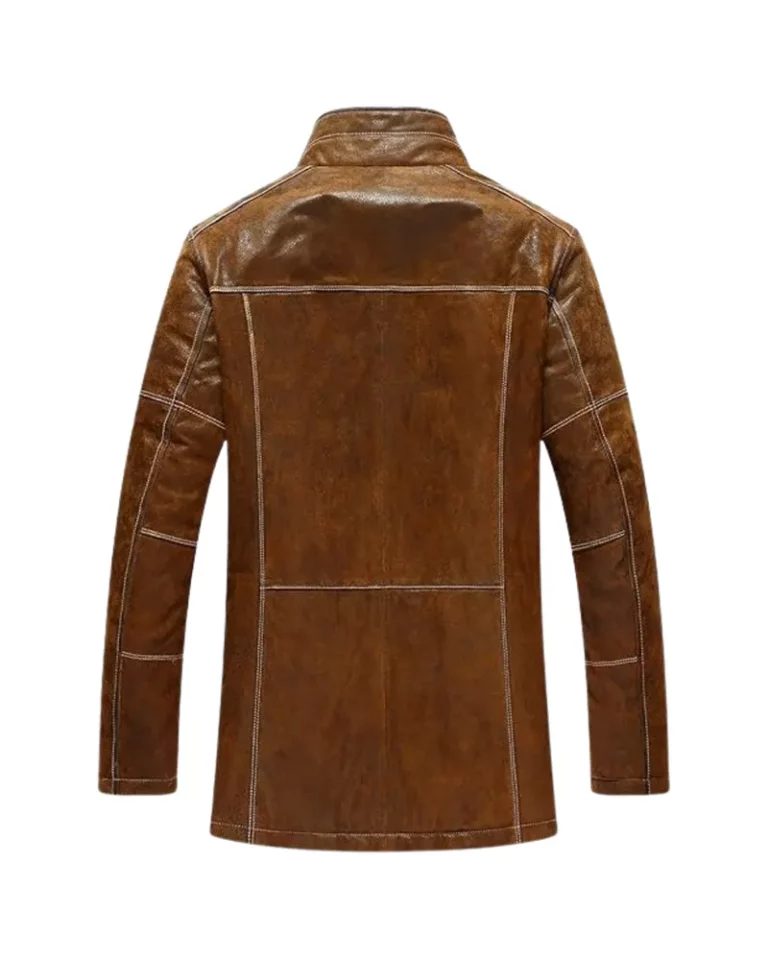 Men’s Retro Brown Standing-Collar Winter Coat