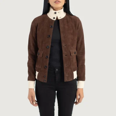 Mocha Sasha A1 Suede Bomber Jacket