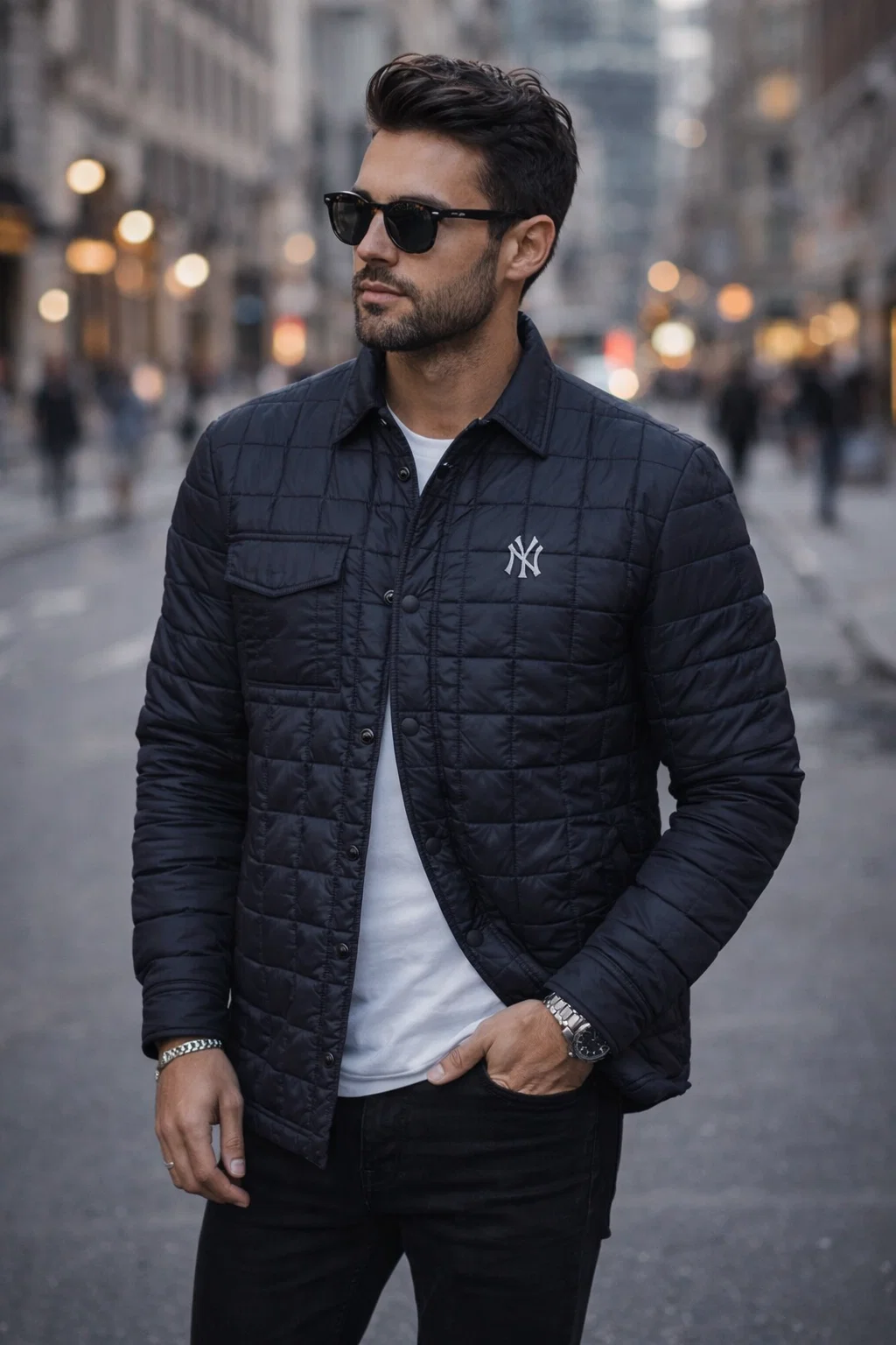 NY Yankees Navy Blue Full Snap Shirt Jacket front