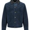 Navy Blue Suede Trucker Jacket
