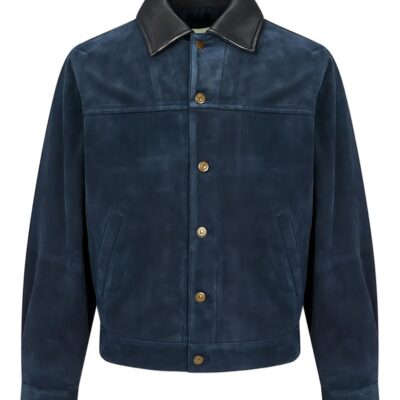 Navy Blue Suede Trucker Jacket