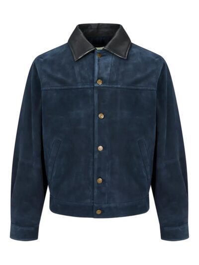 Navy Blue Suede Trucker Jacket
