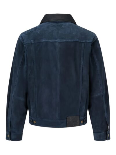 Navy Blue Suede Trucker Jacket
