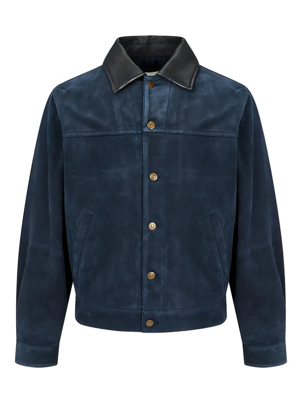 Navy Blue Suede Trucker Jacket