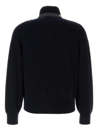 Navy Blue Wool-Blend High Neck Jacket with Zip Fastening