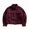 Retro Aviator Men’s Maroon Wool Bomber Jacket with Buckle Closure