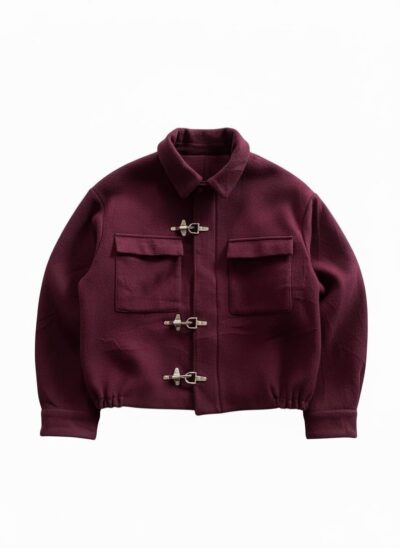 Retro Aviator Men’s Maroon Wool Bomber Jacket with Buckle Closure