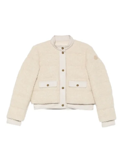 Sandstone Luxe Button-Down Bomber Jacket