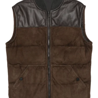 Sleek Leather-Panel Quilted Vest