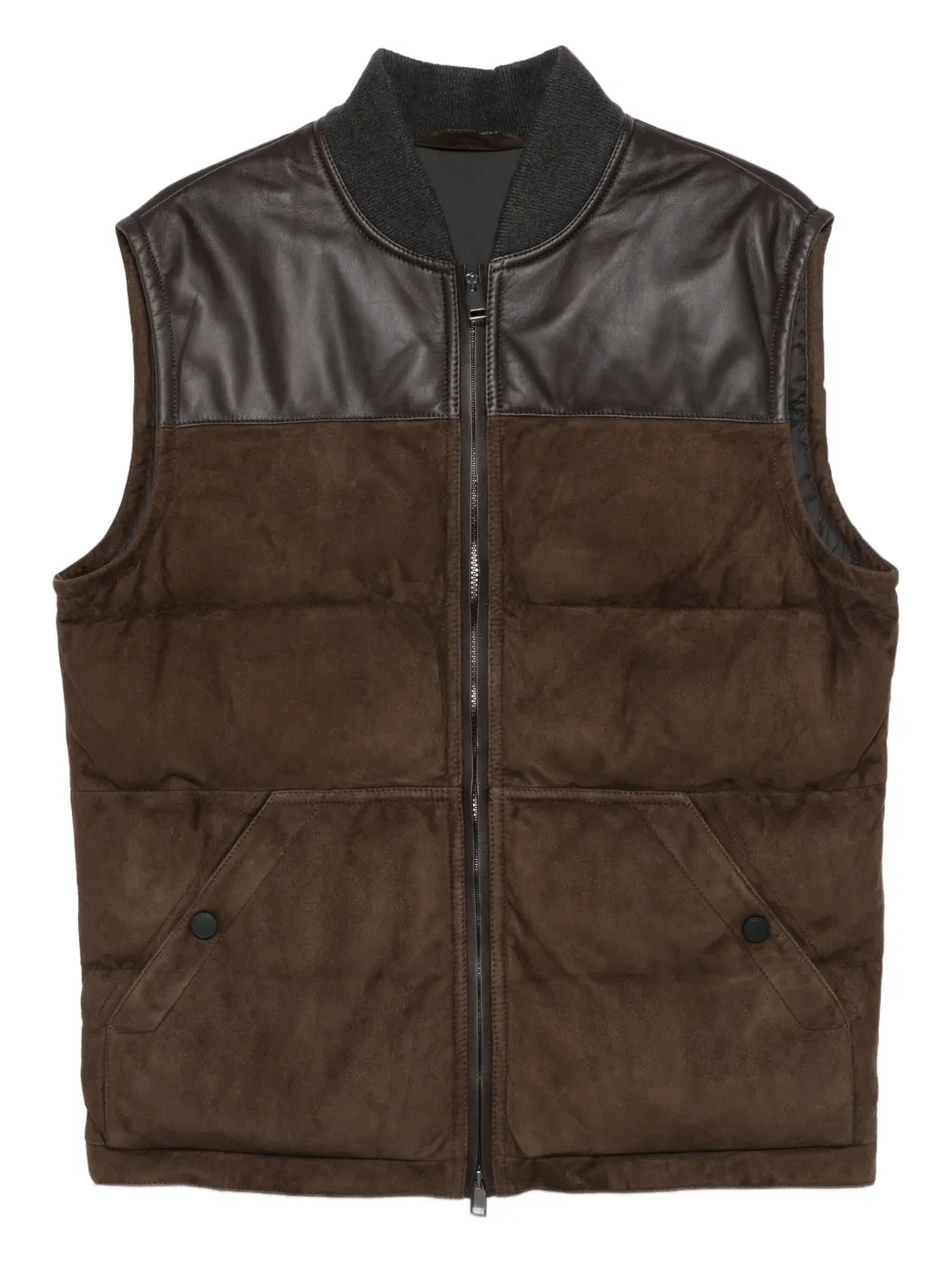 Sleek Leather-Panel Quilted Vest