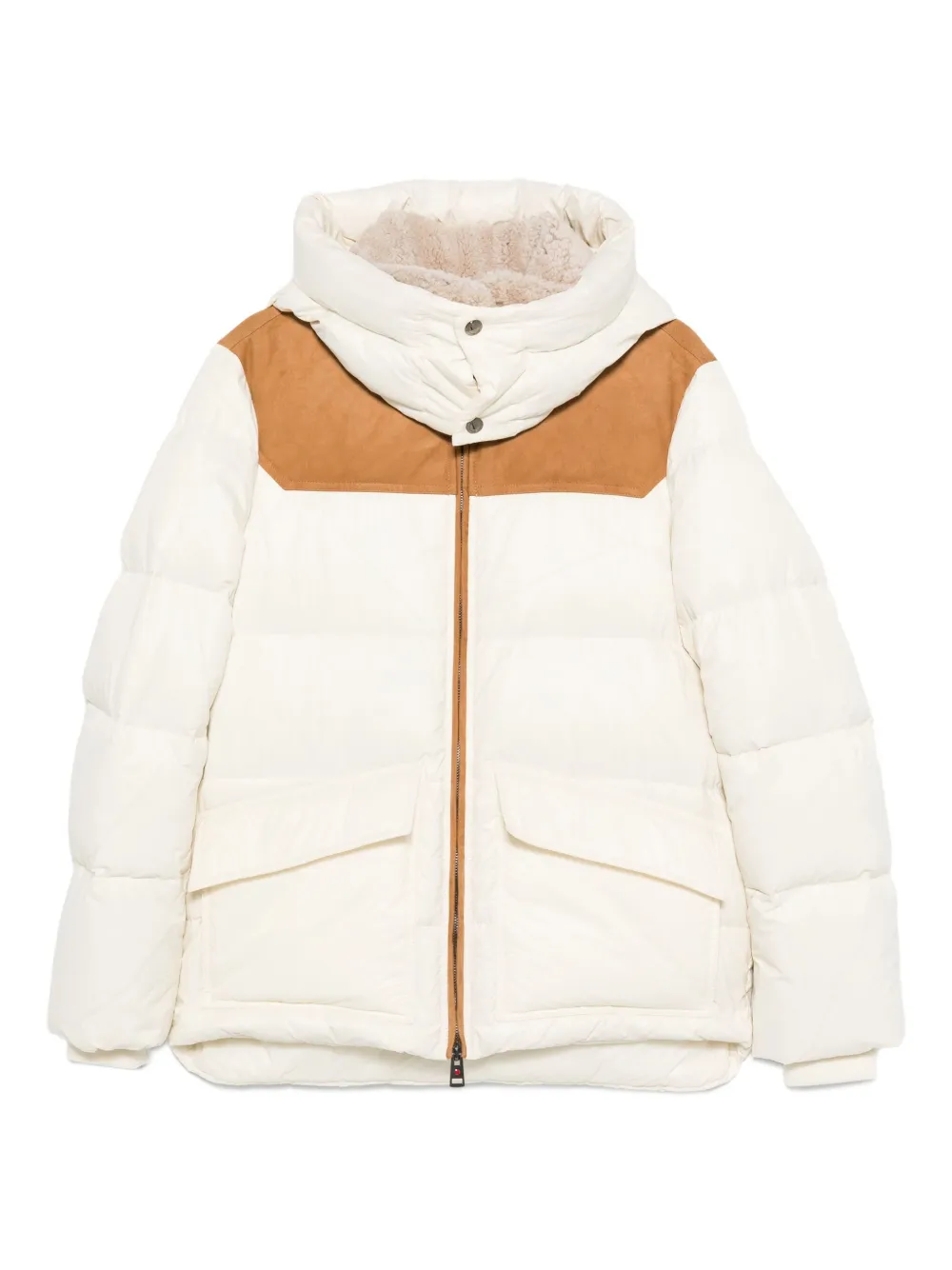 Suede Detail Quilted Puffer Jacket