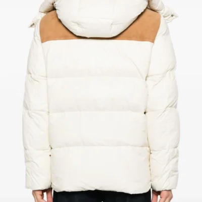 Suede Detail Quilted Puffer Jacket
