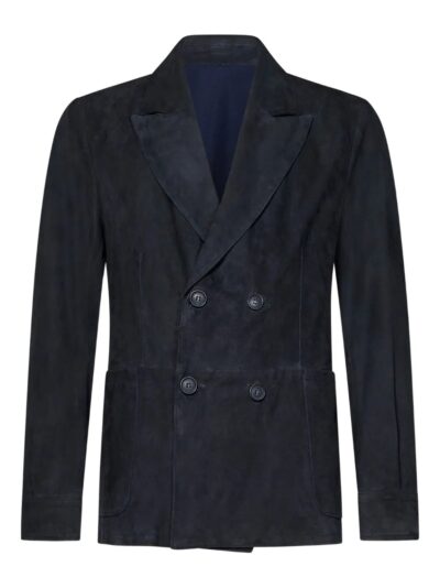 Tobacco Blue Suede Double-Breasted Blazer